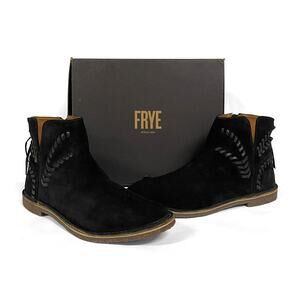 Frye Sierra Whipstitch Booties Sz 10 Black Suede Flat Short Boots Side Zipper